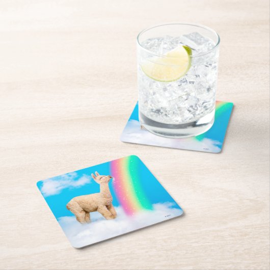 Lama-Regenbogen Rechteckiger Pappuntersetzer (Vor Ort)