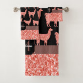 Lama-Rosa Korallen Glitzer Glitzern Muster Monogra Badhandtuch Set (Insitu)