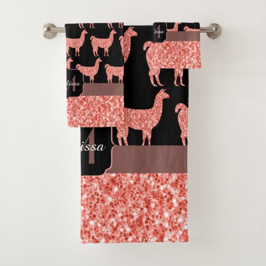 Lama-Rosa Korallen Glitzer Glitzern Muster Monogra Badhandtuch Set (Insitu)
