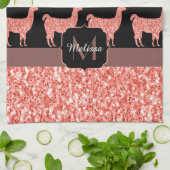 Lama-Rosa Korallen Glitzer Glitzern Muster Monogra Geschirrtuch (Gefaltet)