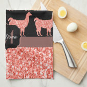 Lama-Rosa Korallen Glitzer Glitzern Muster Monogra Geschirrtuch (Viertel Falte)