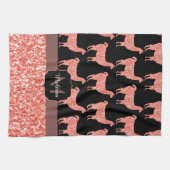 Lama-Rosa Korallen Glitzer Glitzern Muster Monogra Geschirrtuch (Horizontal)