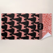 Lama-Rosa Korallen Glitzer Glitzern Muster Monogra Strandtuch (Vorderseite)