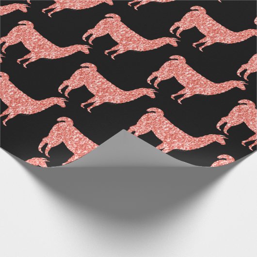 Lama-Rosa Korallen Glitzer Glitzern Muster schwarz Geschenkpapier (Ecke)