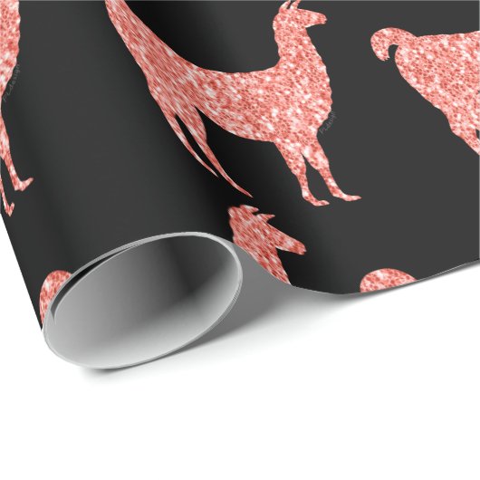 Lama-Rosa Korallen Glitzer Glitzern Muster schwarz Geschenkpapier (Rolleneckpunkt)