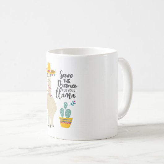 Lama-Tasse "retten das Drama für Ihr Lama" Kaffeetasse (VorderseiteRechts)