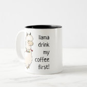 'Lama trinke meinen Kaffee zuerst' niedliches Lama Zweifarbige Tasse (Vorderseite Links)