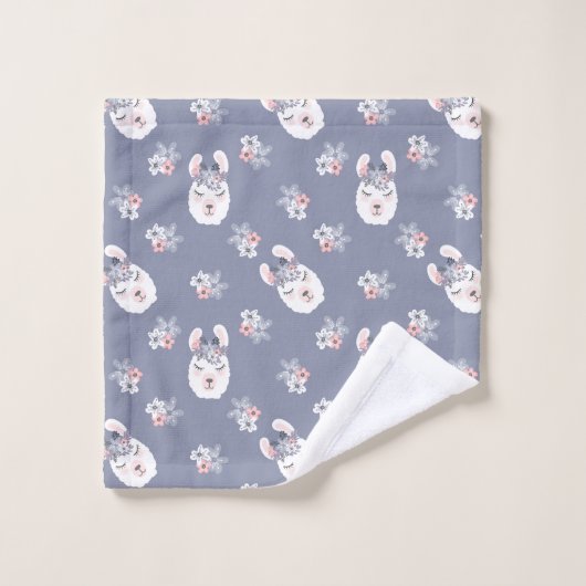Lama-u. Blumen-Muster Badhandtuch Set (Waschlappen)