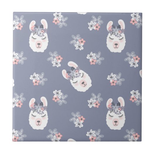 Lama-u. Blumen-Muster Fliese (Vorderseite)