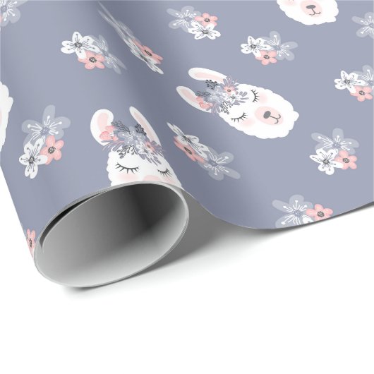 Lama-u. Blumen-Muster Geschenkpapier (Rolleneckpunkt)