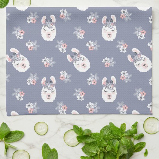 Lama-u. Blumen-Muster Geschirrtuch (Gefaltet)