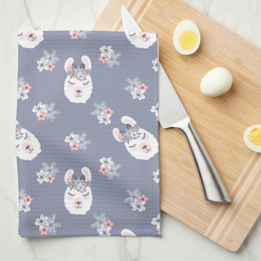 Lama-u. Blumen-Muster Geschirrtuch (Viertel Falte)