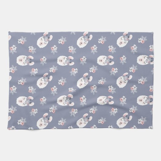 Lama-u. Blumen-Muster Geschirrtuch (Horizontal)