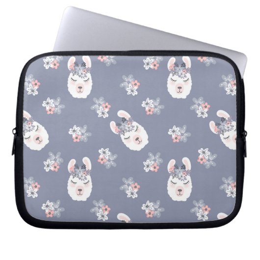 Lama-u. Blumen-Muster Laptopschutzhülle (Vorderseite)