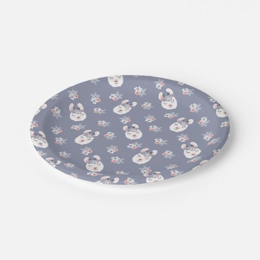 Lama-u. Blumen-Muster Pappteller (Schrägansicht)