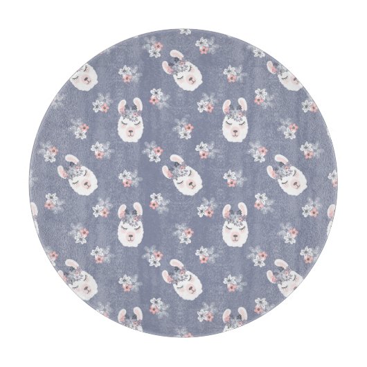 Lama-u. Blumen-Muster Schneidebrett (Vorderseite)