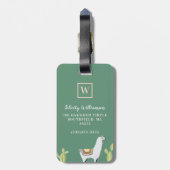 Lama-u. Kaktus-Muster-rosa u. grünes Monogramm Gepäckanhänger (Rückseite vertikal)