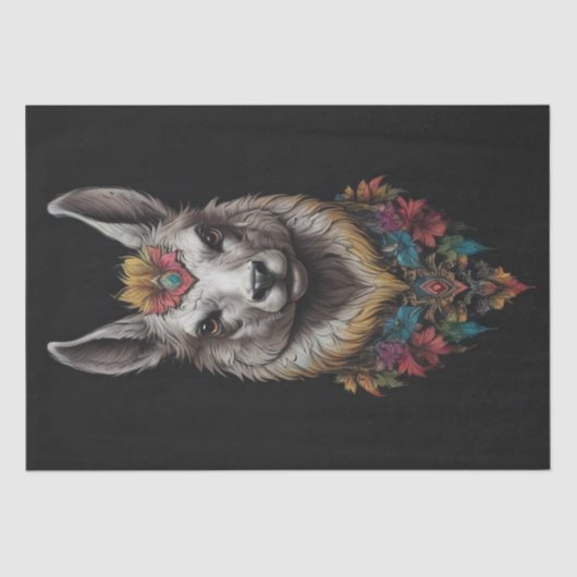 Lama- und Blume-Portrait, Dekoupage Tissue Seidenpapier (Vorderseite)