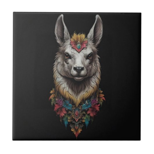 Lama- und Blume-Portrait, Fliese (Vorderseite)