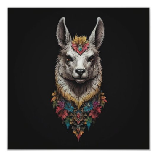 Lama- und Blume-Portrait, Fotodruck (Vorne)