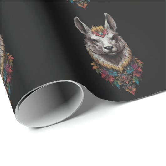 Lama- und Blume-Portrait, Geschenkpapier (Rolleneckpunkt)