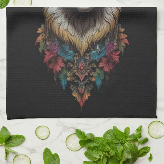 Lama- und Blume-Portrait, Geschirrtuch (Gefaltet)