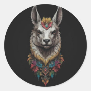 Lama- und Blume-Portrait, Runder Aufkleber