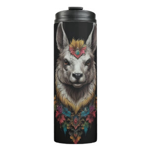 Lama- und Blume-Portrait, Thermosbecher