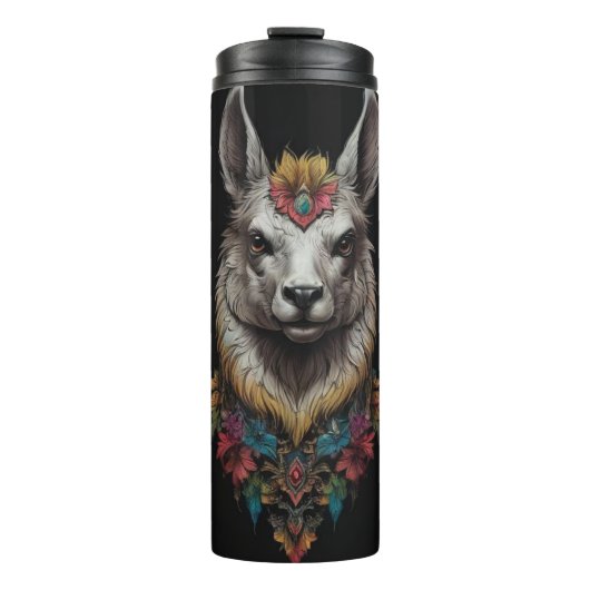 Lama- und Blume-Portrait, Thermosbecher (Vorderseite)