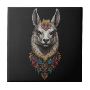 Lama und Blumenporträt,  Fliese