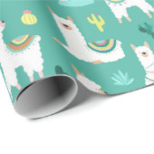 Lama und Kakteen, grün Gemustert Geschenkpapier (Rolleneckpunkt)