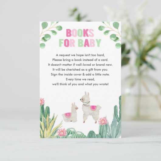 Lama und Kaktus Buch Anfrage Mädchen Dusche Begleitkarte (Stehend Vorderseite)