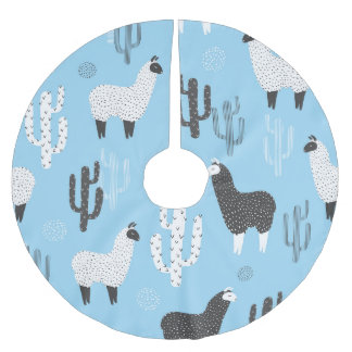 Lama und Kaktus, niedliches Muster. Polyester Weihnachtsbaumdecke