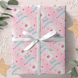 Lama Weihnachten Pink Snow Stars Personalisiert Geschenkpapier