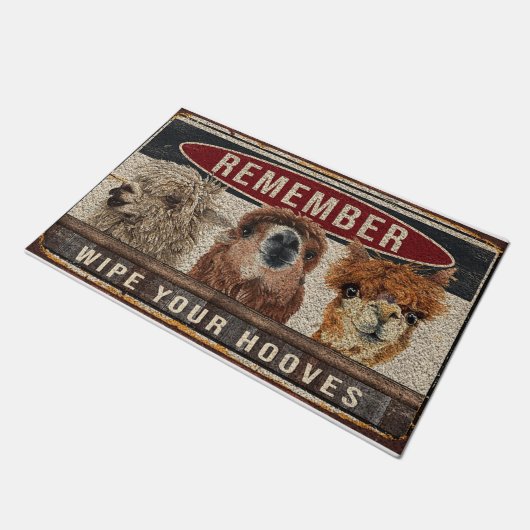 Lama wischen Sie Ihre Hooves Retro Doormat Fußmatte (Schrägansicht)
