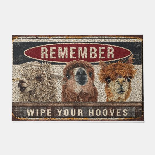 Lama wischen Sie Ihre Hooves Retro Doormat Fußmatte (Vorderseite)