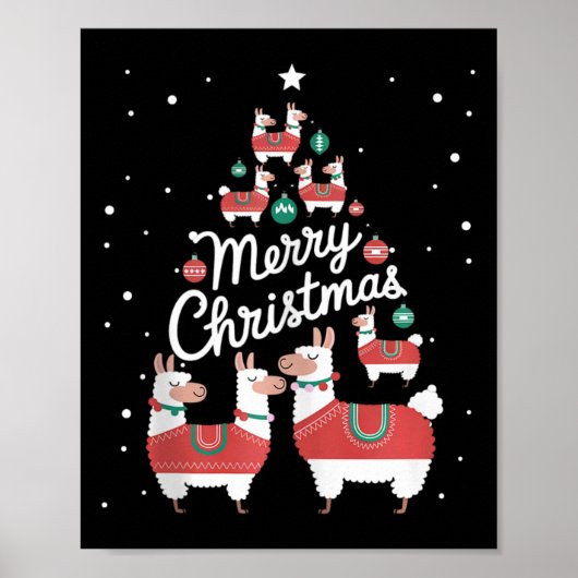 Lama Xmas Tree Llamas Weihnachtsbaum Poster (Vorne)