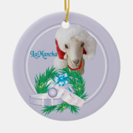 LaMancha Goat in Weihnachtsmannmütze Wreath Holida Keramikornament