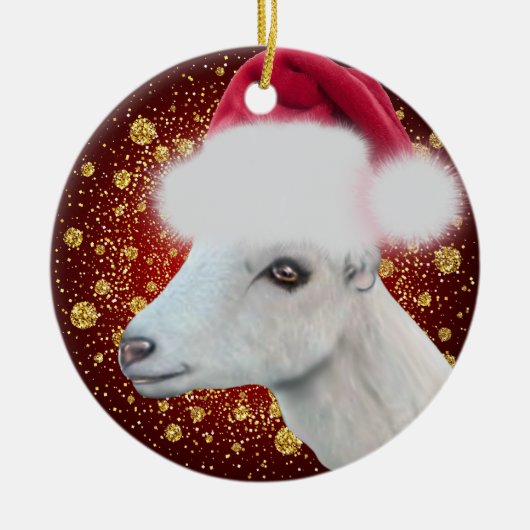 LaMancha Ziege Weihnachtsmannmütze Weihnachtsschmu Keramik Ornament (Vorne)