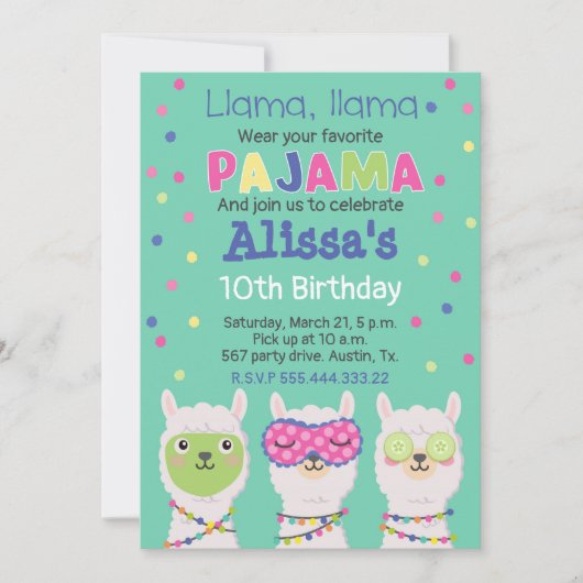 Lamapjama-Party Einladung (Vorderseite)