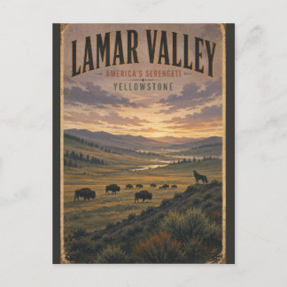 Lamar Valley Yellowstone Vintage-Wildlife-Reise Postkarte
