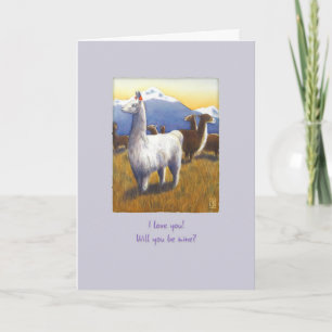 Lamas auf helllila Valentinstagskarte Karte