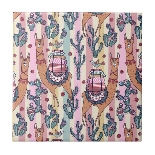 Lamas auf Streifen-Muster Fliese (Vorderseite)