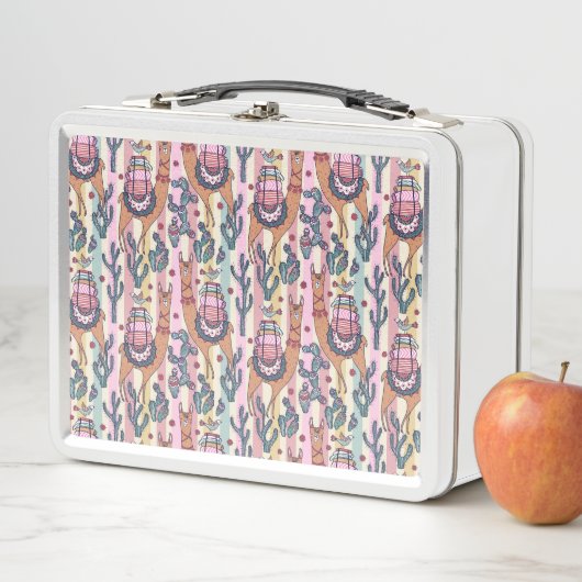 Lamas auf Streifen-Muster Metall Brotdose (Beispiel)