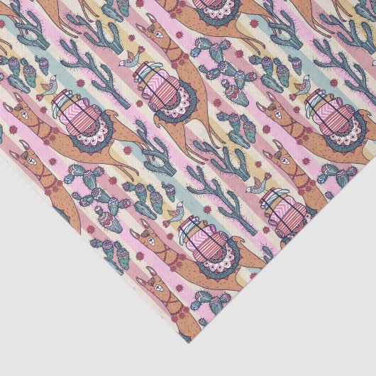 Lamas auf Streifen-Muster Seidenpapier (Ausschnitt)