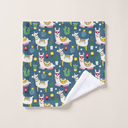 Lamas im Sonnenbrille-Muster Badhandtuch Set (Waschlappen)