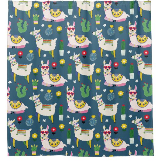 Lamas im Sonnenbrille-Muster Duschvorhang (Vorderseite)