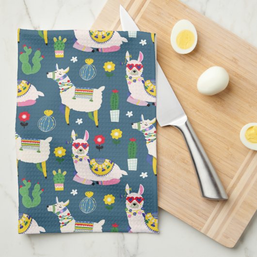 Lamas im Sonnenbrille-Muster Geschirrtuch (Viertel Falte)