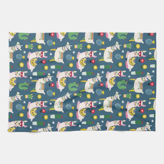 Lamas im Sonnenbrille-Muster Geschirrtuch (Horizontal)