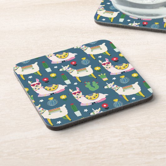 Lamas im Sonnenbrille-Muster Getränkeuntersetzer (Linke Seite)
